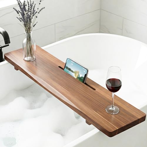 Acacia Wood Bathtub Tray Caddy, 35" L Adjustable for Freestanding Tub | 1.2" Thickness, Luxury Spa Bathroom Organizer Table, Bath Tub Accessories for Women, Housewarming Birthday Gifts - color: Acacia, size: 35"W x 9"D x 2.4"H