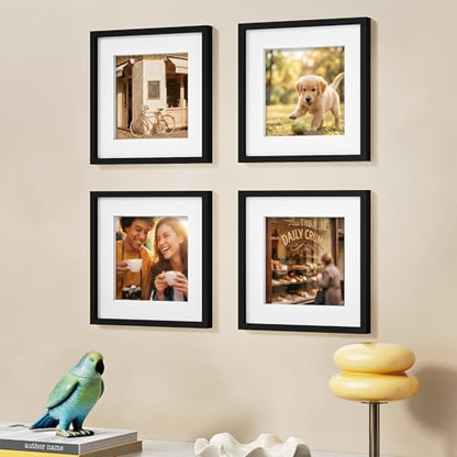 Vittanly Solid Wood 12x12 Picture Frames Set of 4, Black | 8x8 Picture Frame with Mat, Gallery Wall Frame Set, 12 x 12 Frame for Wall Hanging, Family, Pet, Christmas - color: Black, size: 12x12