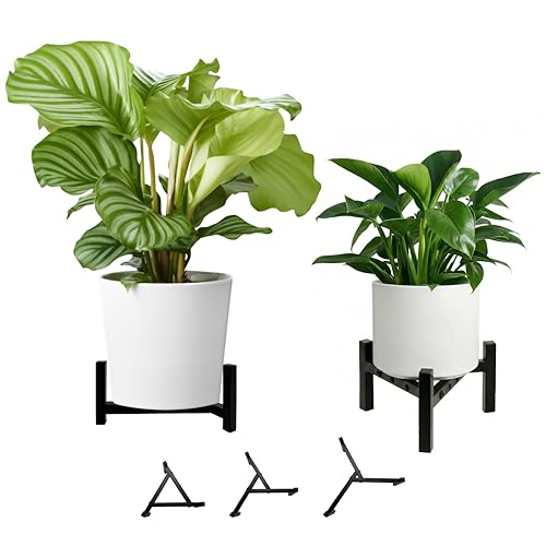 2-Pack Adjustable Plant Stand Indoor Outdoor, Black | Heavy Duty Metal Frame, Fits 8-14" Pots, Non-Slip Base, Stable On Any Floor, Pots Not Included - size: 2 Pack - Triangle