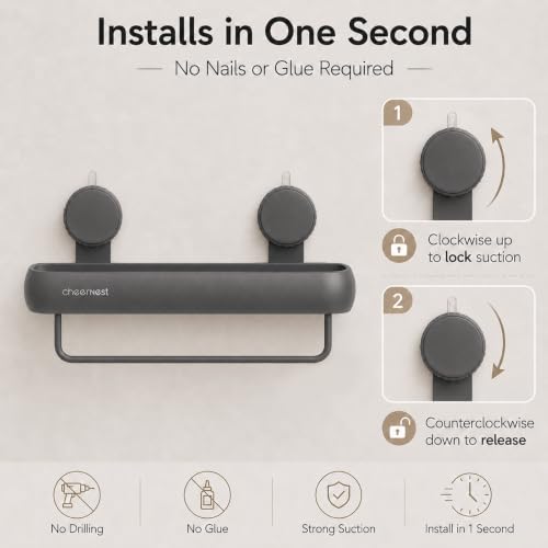 Shower Caddy Suction Cup, No-Drill Shower Organizer Shelf, 2 Pack | Large Capacity, Rustproof Aluminum, 2 Install Ways, Includes Hooks&Hanging Bar,Wall-Mounted Bathroom Organizer Storage Holder - color: Dark Gray