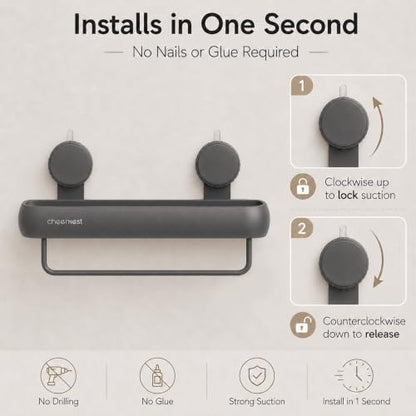 Shower Caddy Suction Cup, No-Drill Shower Organizer Shelf, 2 Pack | Large Capacity, Rustproof Aluminum, 2 Install Ways, Includes Hooks&Hanging Bar,Wall-Mounted Bathroom Organizer Storage Holder - color: Dark Gray