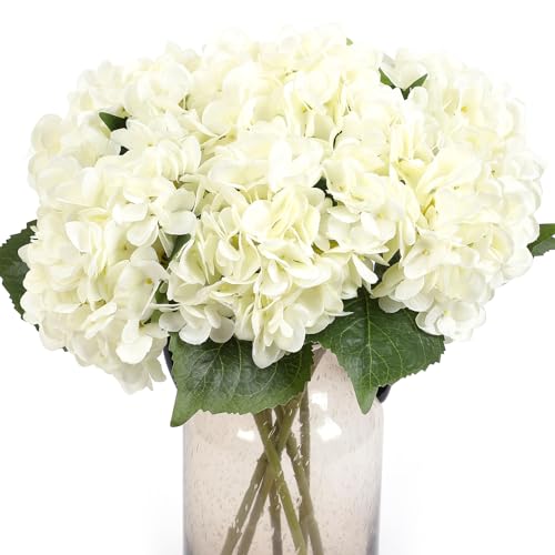 Kimura's Cabin 6Pcs Fake White Hydrangea Artificial Flowers Silk Hydrangeas | Faux Hydrangea With Stems,Wedding Party Bouquets Arrangements,Home Table Centerpieces,Baby Shower Decoration - color: Off White