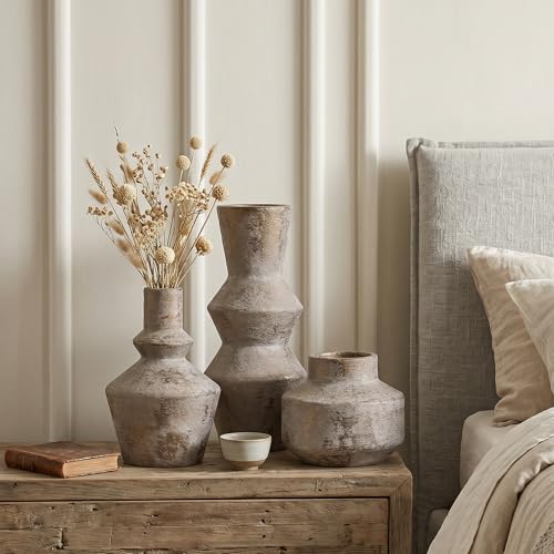 DREAMLOOM Modern Modern Ceramic Vase Set of 3, Classic | Funnel Shaped, Farmhouse Rustic, Pampas Grass, Home Decor, Living Room Bedroom Kitchen Shelf Centerpiece - color: Antique Bronze - Funnel-shaped