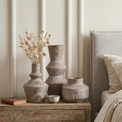DREAMLOOM Modern Modern Ceramic Vase Set of 3, Classic | Funnel Shaped, Farmhouse Rustic, Pampas Grass, Home Decor, Living Room Bedroom Kitchen Shelf Centerpiece - color: Antique Bronze - Funnel-shaped