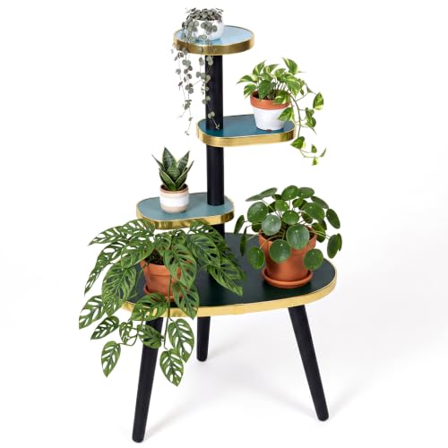 Mid Century Modern Decor for Home 4-tier Plant Stand Colorful Mid Century End Table Modern Storage Shelf for Living Room, Bedroom, Balcony, Boho Home Decor(Dark Green) - color: Dark Green