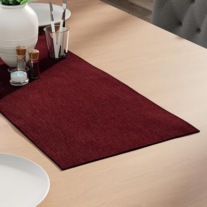 Encasa XO Table Runner 2 Seater, Soft Chenille 13"x36" | Maroon, Woven Rib Texture | Machine Washable | Colorfast & Shrink Resistant | Durable Polyester Yarns - color: Maroon, size: 13x36 in