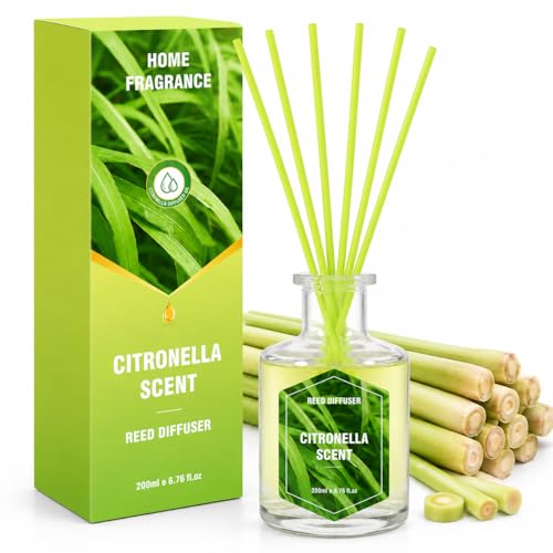 STRN Lemongrass Reed Diffusers, Summer Citronella Reed Diffuser Set, 200ML | Refreshing Scent Diffuser for Indoor & Outdoor, Bathroom, Bedroom, Office