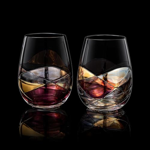 Artisanal Hand-Painted Stemless Wine Glasses & Accessories Set with Gift Box – Mother’s Day, Wife, Friends, or Girlfriend – Romantic Stained Glass Windows – Birthday or Housewarming Gift Idea - style: Full Gift Set