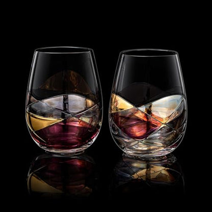 Artisanal Hand-Painted Stemless Wine Glasses & Accessories Set with Gift Box – Mother’s Day, Wife, Friends, or Girlfriend – Romantic Stained Glass Windows – Birthday or Housewarming Gift Idea - style: Full Gift Set