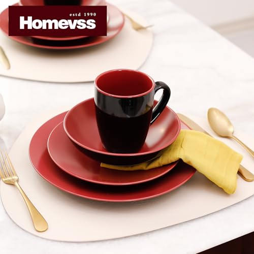 HomeVss Colors Life 16pc Dinnerware Set，Shiny Black and Matte Berry - color: Berry, size: 16pc Set