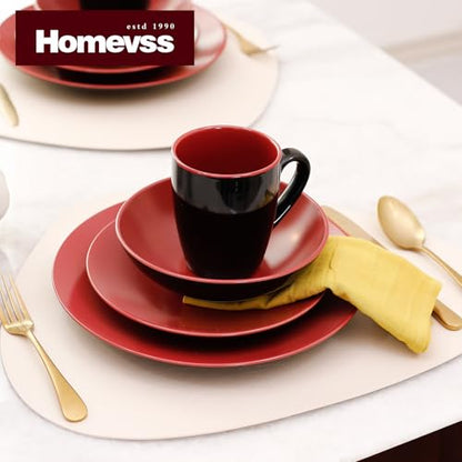 HomeVss Colors Life 16pc Dinnerware Set，Shiny Black and Matte Berry - color: Berry, size: 16pc Set