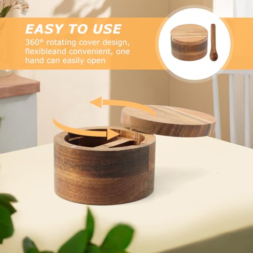 Saycker Wood Salt and Pepper Bowl, with Swivel Lid and Spoon Round Salt Container Spices Storage Box(10.3cm/4.06inch Dia) - color: L
