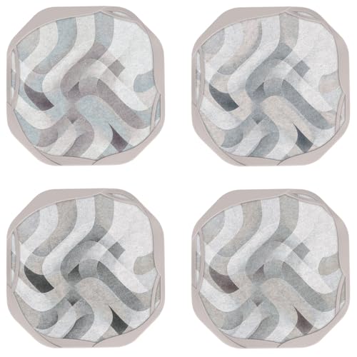 UMIRRO Absorbent Felt & Silicone Drink Coasters Set of 4, Soft Plaid Curves | Leakproof & Non-Slip, Modern Boho Abstract Coffee Table Decor for Home Bar, Kitchen, Muted Neutral Tones, Octagon 4" - color: 32. Plaid, size: 4 Pack