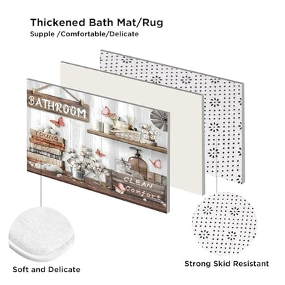 DDQQ 4Pcs Shower Curtain Sets, Farmhouse Style Bathroom Curtains Shower Set, Cupboard Bathroom Decor Sets, Shower Curtain with Rugs, Toilet Lid Cover, Bath Mat and 12 Hooks, 71 x 71 in - color: Cream