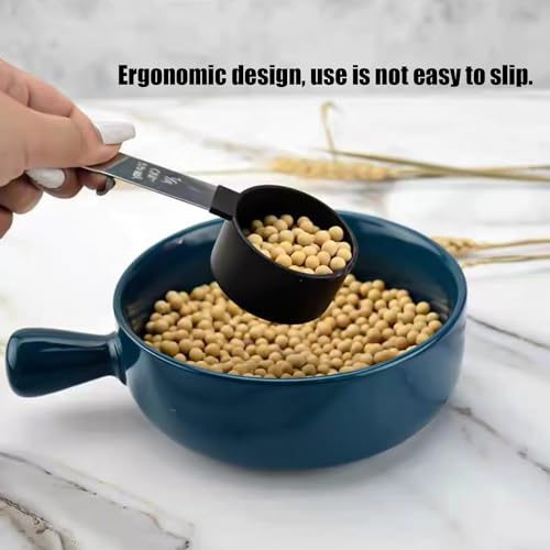 8 PCS Tainless Steel Measuring Cups and Spoons Set, Nesting Measuring Cup and Spoon Set for Precise Cooking Measurements in the Kitchen, Black - color: Black