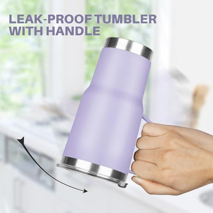 20 oz Tumbler with Handle, Stainless Steel Insulated Tumbler with Lid and Straw, Double Wall Vacuum Coffee Mug Tumbler, Insulated Coffee Thermal Cup for Cold and Hot (Light Purple) - color: Light Purple, size: 20 Ounces