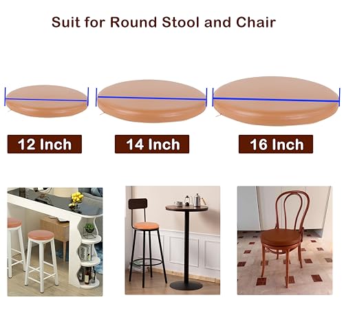 Sigmat PU Leather Round Chair Cushion Memory Foam Waterproof Round Stool Cushion for Kitchen Stool, Living Room Chiar, Office Chair, Car or Floor Pillow(16 Inch, Brown) | Waterproof, Non-slip, Machine Washable, Memory Foam,For Wooden/Metal/Plastic/Leather