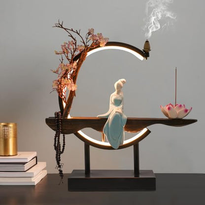 Backflow Incense Holder with LED Light, Countertop Incense Burner Holder Chinese Retro Ceramic Backflow Incense Burner for Relaxing or Home Decor (Style 6) - size: Style 6
