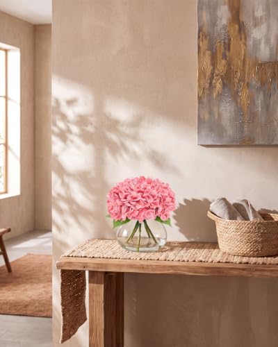 Hydrangea Artificial Flowers with Vase, Real Touch Latex, Pink | Lifelike Faux Water, Nearly Natural Leaves, Durable & Fade-Resistant, Home Office Table Centerpiece Decor - color: Pink