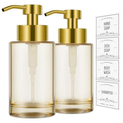 Glass Soap Dispenser,12oz Gold Soap Dispenser with Stainless Steel Pump | Thick Glass Soap Dispenser for Bathroom,Kitchen,gold soap dispenser bathroom - color: Amber&gold Pump