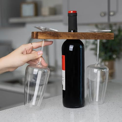 Ironwood Gourmet Acacia Wood Wine Glass Holder for Wine Bottles, Holds 2 Wine Glasses - size: 1 Bottle and 2 Glasses