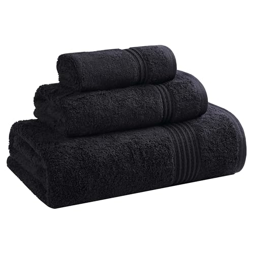 SUPERIOR Egyptian Cotton 3-Piece Towel Set, Basic Towels for Bathroom, Home Decor, Guest Bath, Shower, Apartment, Included 1 Face, 1 Hand, 1 Bath Towel, Washcloth, Quick Dry, Black - color: Black, size: 3 Piece Towel Set
