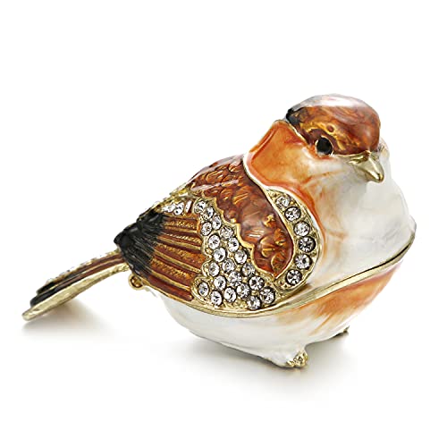 Hand Painted Enamel Goldfinch Trinket Box for Home Decor, Hinged Jewelry Organizer for Ring Earrings, Unique Figurine Keepsake Collectible Personalized Elegant Handmade Ornament Gifts (Gold Finch) - color: Gold Finch