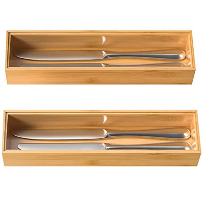 VeyFey Silverware Tray for Drawer, Stackable Kitchen Bamboo Drawer Organizer 12" x 3" x 2" Set of 2 - size: 12" x 3" x 2"