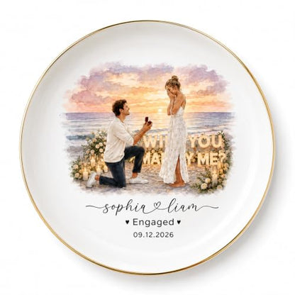 LullabyMall Luxury Custom Photo Watercolor Couple Portrait Ring Dish, Customized Engagement Ring Holder, Bride Jewelry Tray, Wedding Gifts for Bride 4 - color: Round