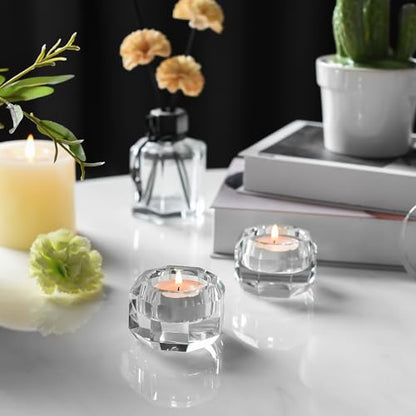 Kitcom Crystal Tea Light Candle Holders Pack of 2 for Tabletop Home Decor W2.36'' X H1.57'', Comes with Gift Box