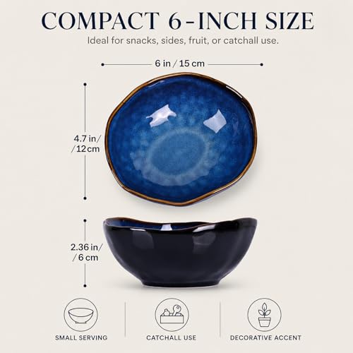6" Blue Ceramic Decorative Bowl, Key Bowl for Entryway Table, Candy Dishes, Salad Bowl, Fruit Bowl for Kitchen Counter, Blue Small Jewelry Trinket Dish for Bedroom, Bedside Table, Living Room - size: 6in