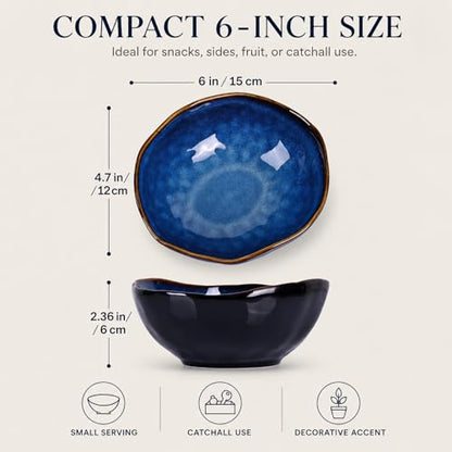 6" Blue Ceramic Decorative Bowl, Key Bowl for Entryway Table, Candy Dishes, Salad Bowl, Fruit Bowl for Kitchen Counter, Blue Small Jewelry Trinket Dish for Bedroom, Bedside Table, Living Room - size: 6in