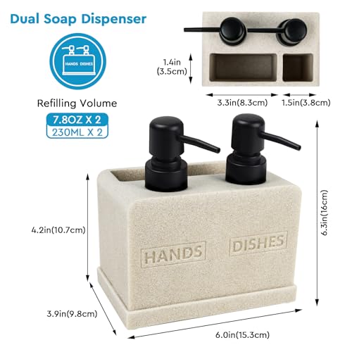 Hand and Dish Soap Dispenser Set for Kitchen Sink,Dual Soap Dispenser with Sponge Caddy and Brush Holder 4-in-1 Countertop Organizer for Kitchen Bathroom,Useful Kitchen Gadgets-Beige - color: 4 in 1 - Beige
