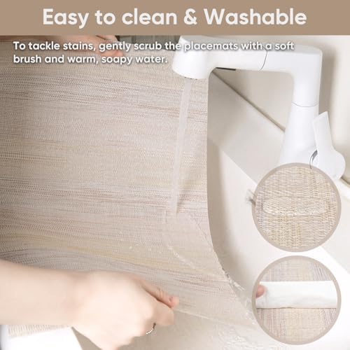 Beige Woven Placemats Set of 6 – Heat Resistant, Waterproof & Easy to Clean – Durable Synthetic Dining Table Mats for Kitchen, Restaurant & Outdoor Use - color: Beige