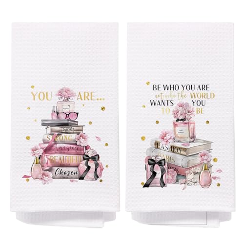 Pink Kitchen Towels Set of 2, Fashion Book Art Decorative Hand Towels for Bathroom, Girls Decor, Dish Tea Towels, Modern Kitchen Decor, 16x24 Inches - color: Bathroom-fashion Book