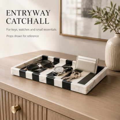 Black White Marble Vanity Tray, Rectangular Organizer | Rectangular tray, black white marble pattern varies, for perfume jewelry, props not included - color: Black White Rectangular