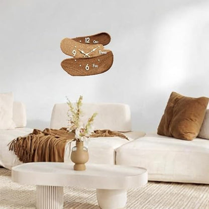 Wall Clock Silent Wood Easy Read Creative Gifts Nordic Wall Decor Ornament for Home Office Farmhouse Kids Room Living Room, Brown