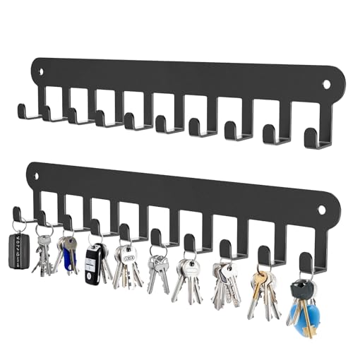 2 Pack Key Holder Wall Mount, Key Holder for Wall,Key Wall Holder | Key Hooks Hanging Keys, Key Hanger Wall Mount with 10 Hooks, Key Rack for Living Room, Kitchen, or Bathroo - color: Black-10Hooks