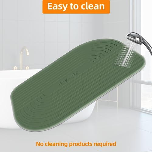 Stone Bath Mat Diatomaceous Earth Bath Mat Stone Shower Mat Fast Water Drying Ultra Absorbent Pad Diatomite Mat,Non-Slip Mat for Bathroom,Kitchen,Pet,15.35x23.62in,Hard,Drak Green,1-Pack