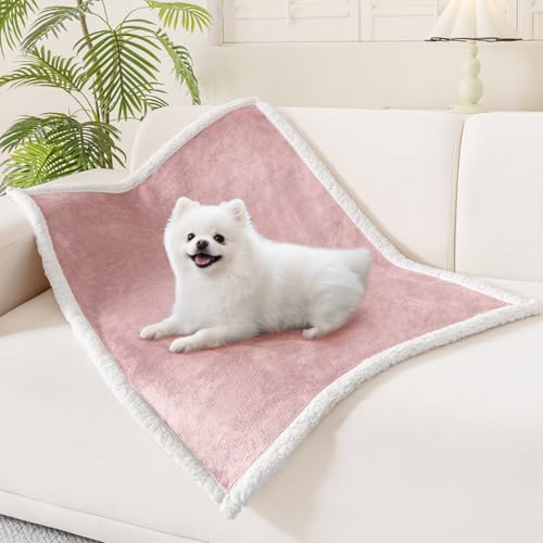 Smiry Waterproof Blanket Throw, Reversible Dog Blanket for Sofa Couch Bed | Soft Leakproof Sherpa Fleece, Washable Furniture Couch Protector for Large Dogs Cats, 30"x40", Pink/White - color: Pink/White, size: 30"x40"