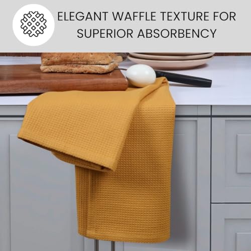 Waffle Kitchen Towels 100% Cotton Set of 4-320 GSM Quality - Soft Absorbent Durable Washable Dish Cleaning Towel for Kitchen & Home - Quick Drying Dish Towel 16x26 inch Mustard Yellow - color: Mustard Yellow