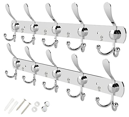 GlazieVault Coat Rack Wall Mount - Stainless Steel Coat Hooks (2 Pack) - Heavy Duty Wall Hooks for Clothes & Accessories (Silver Tri) - style: Silver Tri