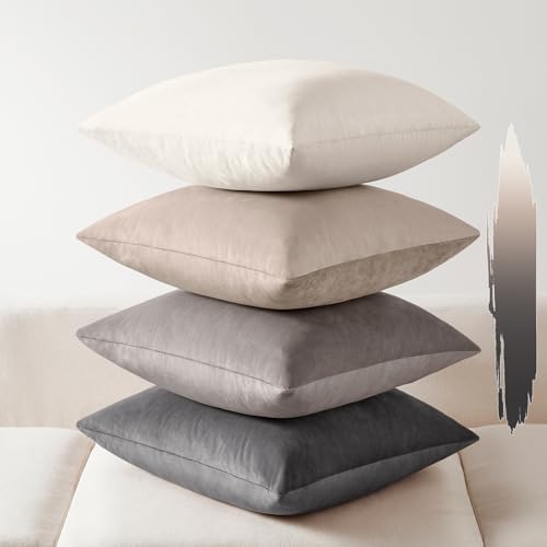 Softalker Velvet Throw Pillow Covers 18x18 Set of 4, Luxury Soft Plush Decorative Pillow Cases, Rich Texture Neutral Modern Cushion Covers for Sofa Couch Bed Home Decor Living Room - Grey Gradient - color: Multi Grey, size: 18" x 18" (Pack of 4)