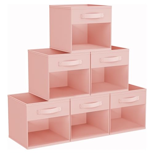 DIMJ Modern 6 Pack Foldable Storage Cubes with Window, 11x11 inch Plastic Closet Organizer Bins for Clothes, Toys, Books - color: Pink, size: 10.6 Inch.- 6 Pack