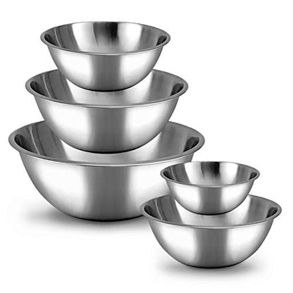 Stainless Steel Mixing Bowls Set, 5-Piece Meal Prep & Food Storage | .75, 1.5, 3, 4 & 5 Quart Metal Mixing Bowls Set for Prep, Serving, Baking & Food Storage, Ecofriendly, Dishwasher Safe - color: Silver