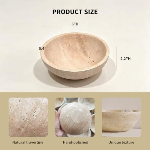 WILD WORKS Natural Travertine Bowl, 6"Stone Decorative Bowls, Catchall Tray