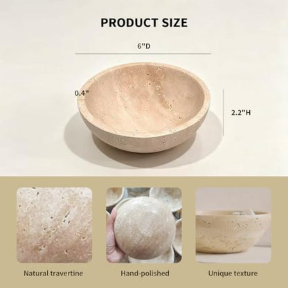 WILD WORKS Natural Travertine Bowl, 6"Stone Decorative Bowls, Catchall Tray