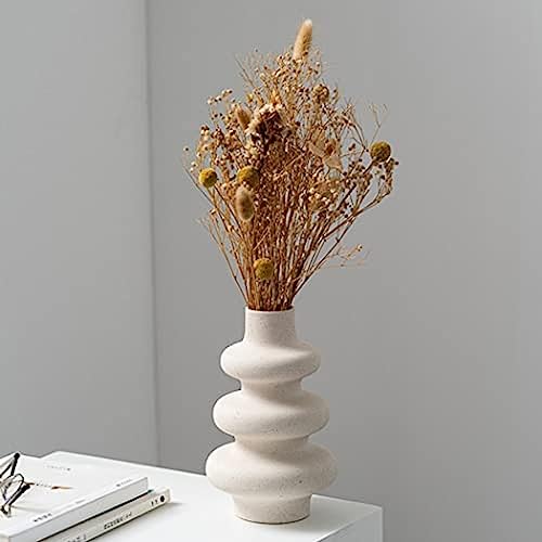 White Pampas Grass Vase, Modern Sculpture Ceramic Decorative Vase For Dried Flowers Donut Spiral Flower Vase Round Vase With Hole Living Room Minimalist Decoration,S,Friendly3
