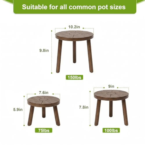 Wood Plant Stands 3-Pack Indoor, Plant Stool, Dark Brown | Premium carbonized pine with moisture-resistant, burr-free finish, Snap together in 60 seconds, no tools needed - color: Dark Brown, size: 3-Pack