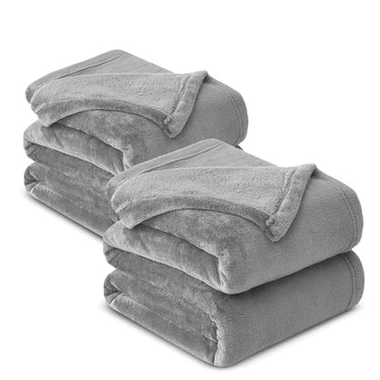 MOONLIGHT20015 Light Grey Fleece Blanket King Size, Pack of 2 – Soft 400 GSM Plush Microfiber Rust King Size Blanket, Warm Lightweight King Blanket for The Bed, Bulk Value Pack 108x90 Inches, Silver - color: Light Grey, size: King (Pack of 2)